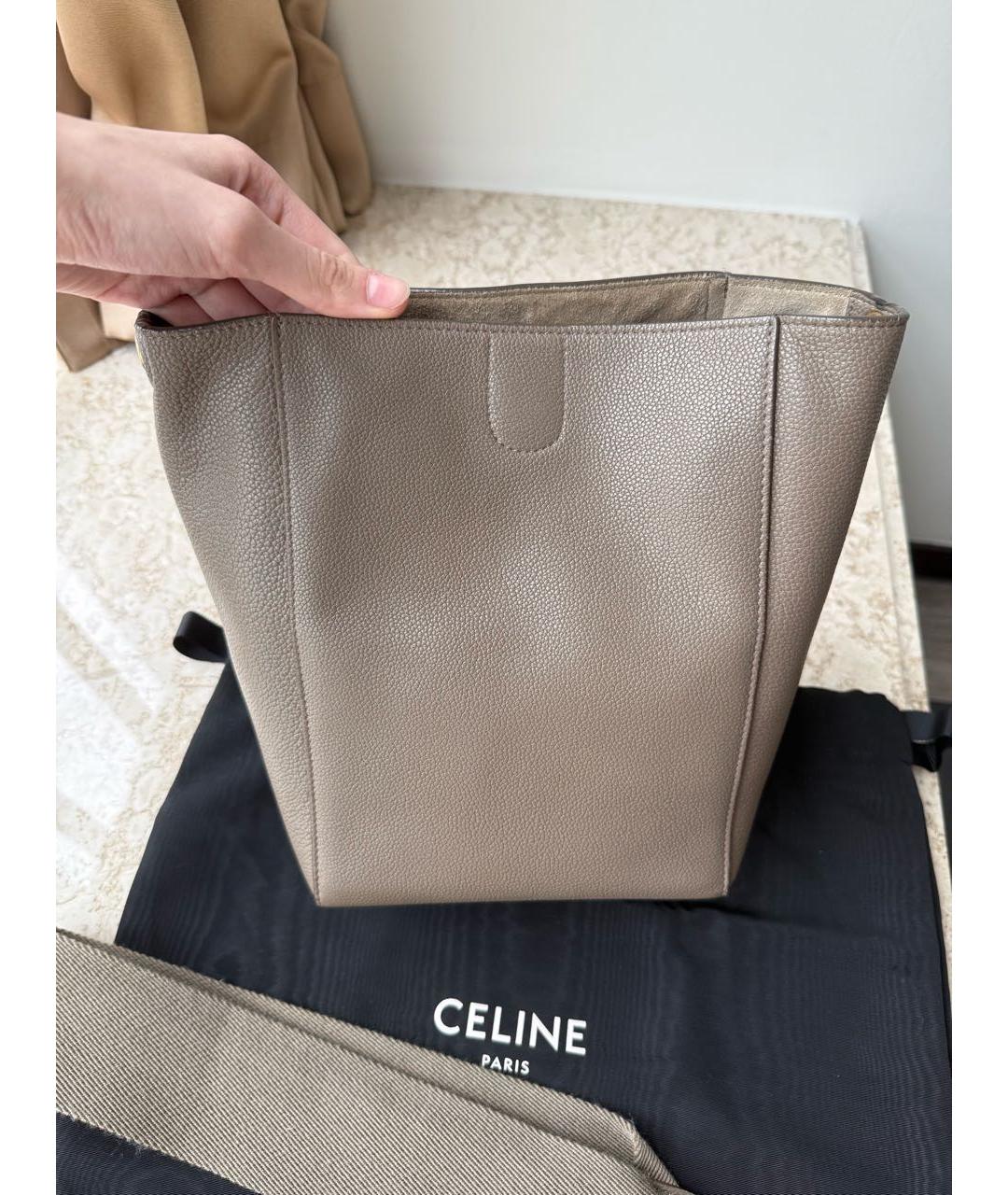 CELINE Бежевая кожаная сумка через плечо, фото 6
