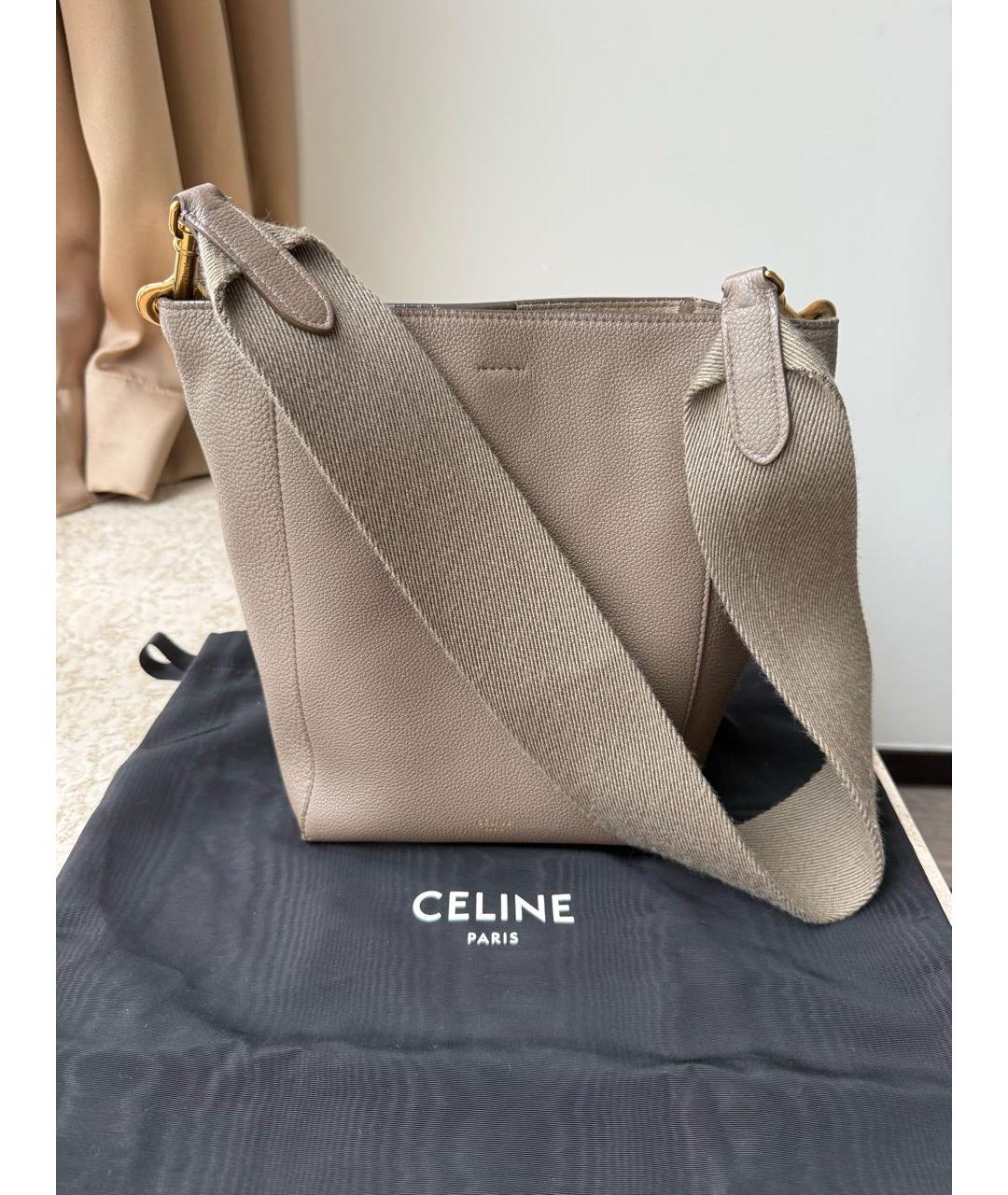 CELINE Бежевая кожаная сумка через плечо, фото 2