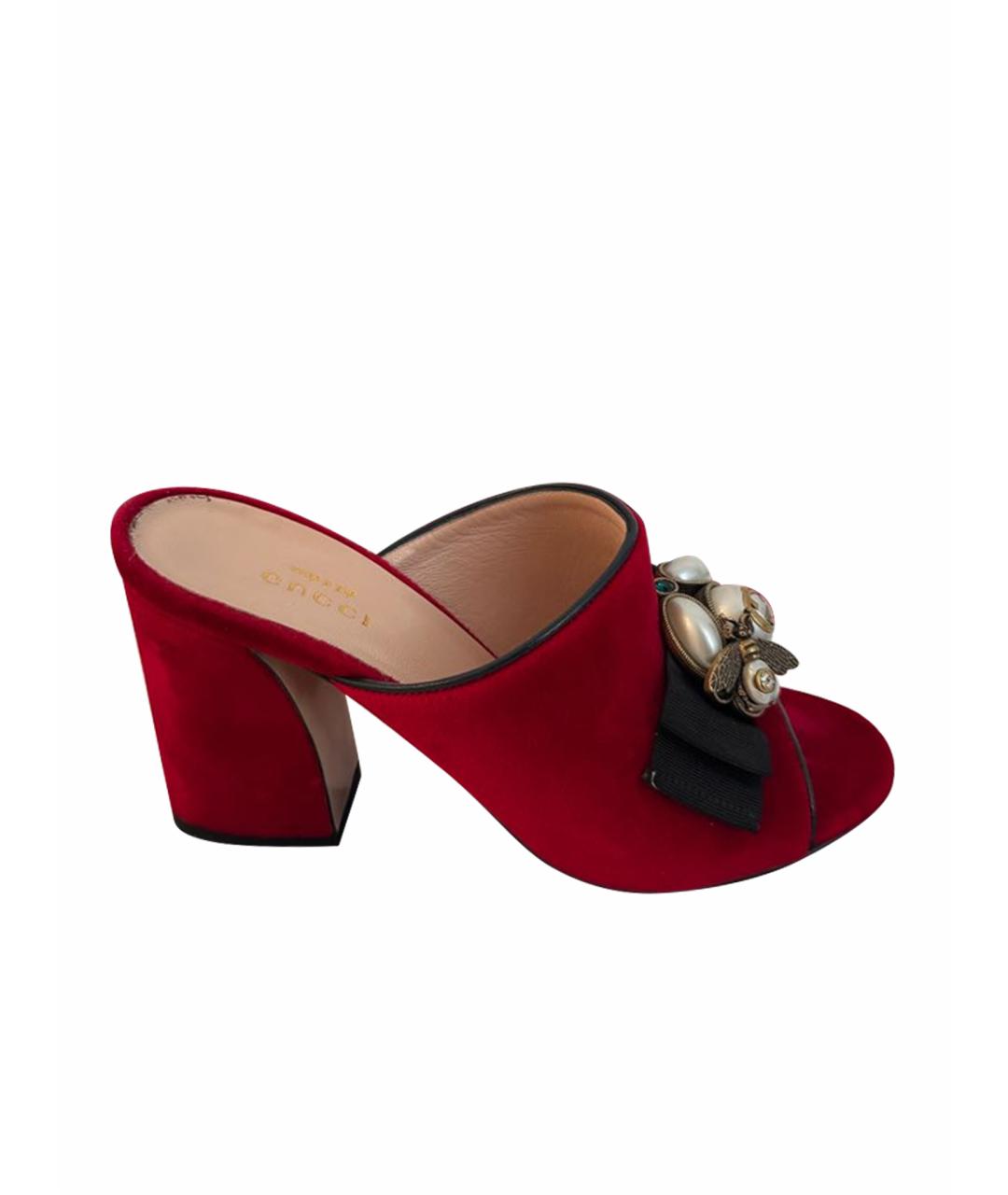 GUCCI Красные бархатные мюли, фото 1
