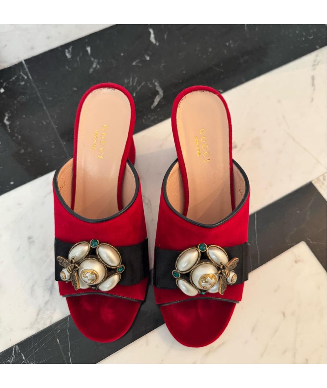 GUCCI Красные бархатные мюли, фото 2