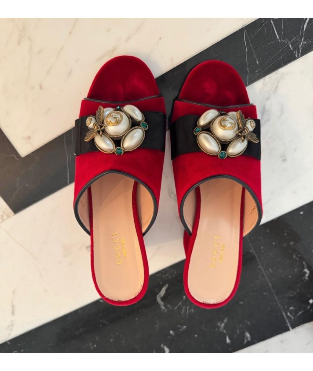 GUCCI Красные бархатные мюли, фото 3