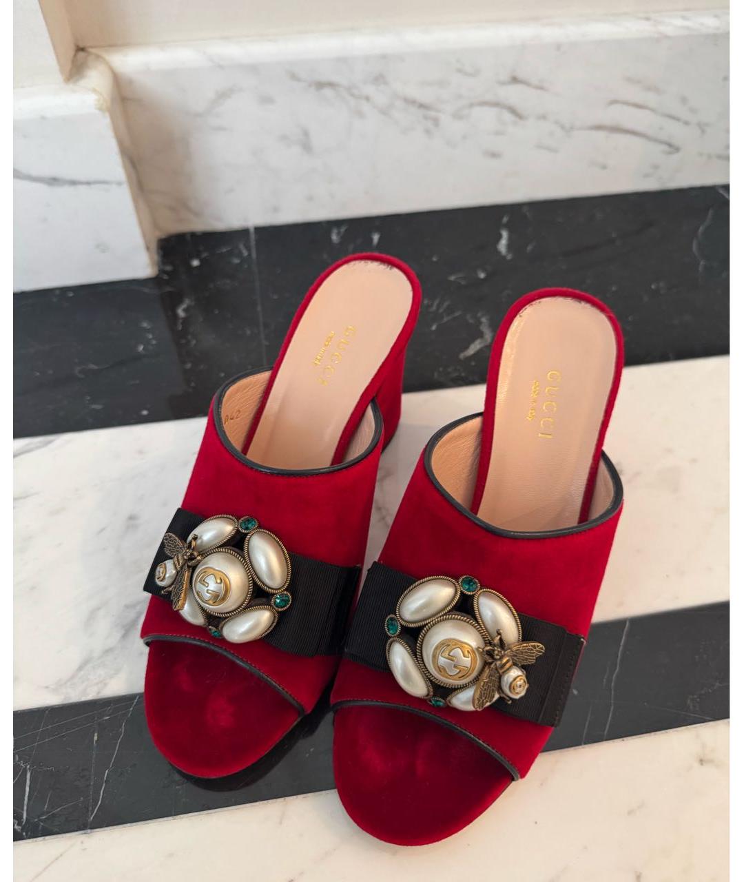 GUCCI Красные бархатные мюли, фото 4