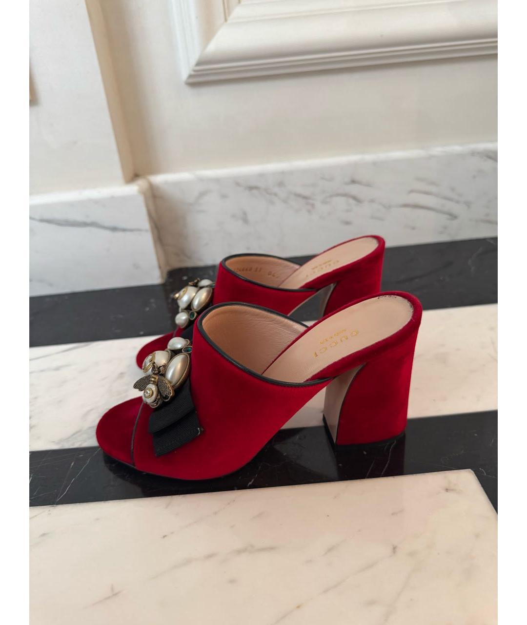 GUCCI Красные бархатные мюли, фото 5