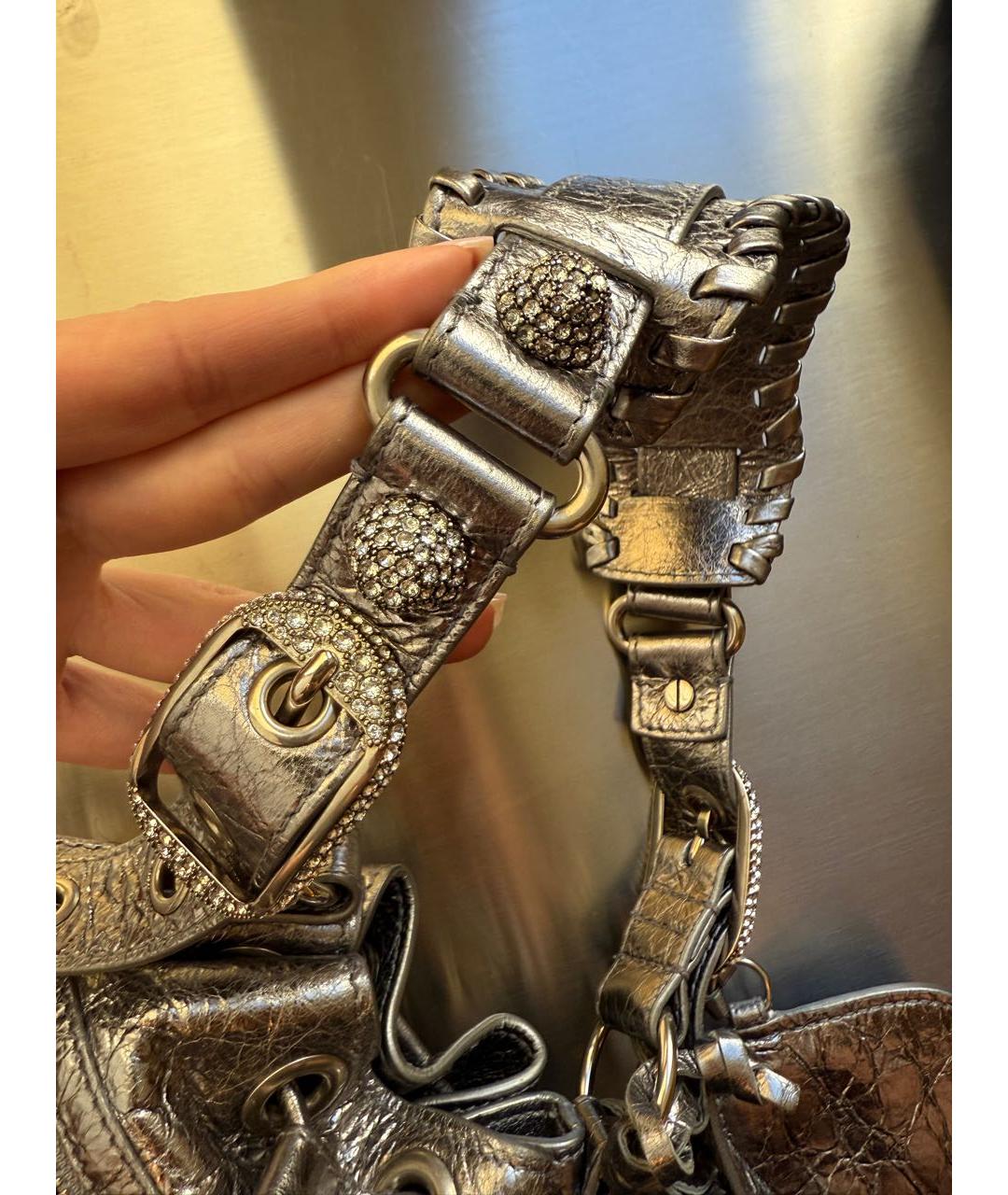 BALENCIAGA Серебряная кожаная сумка через плечо, фото 7