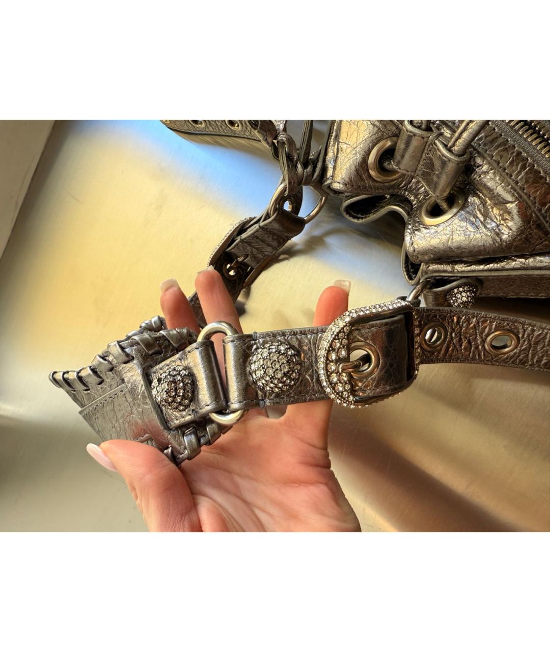 BALENCIAGA Серебряная кожаная сумка через плечо, фото 8