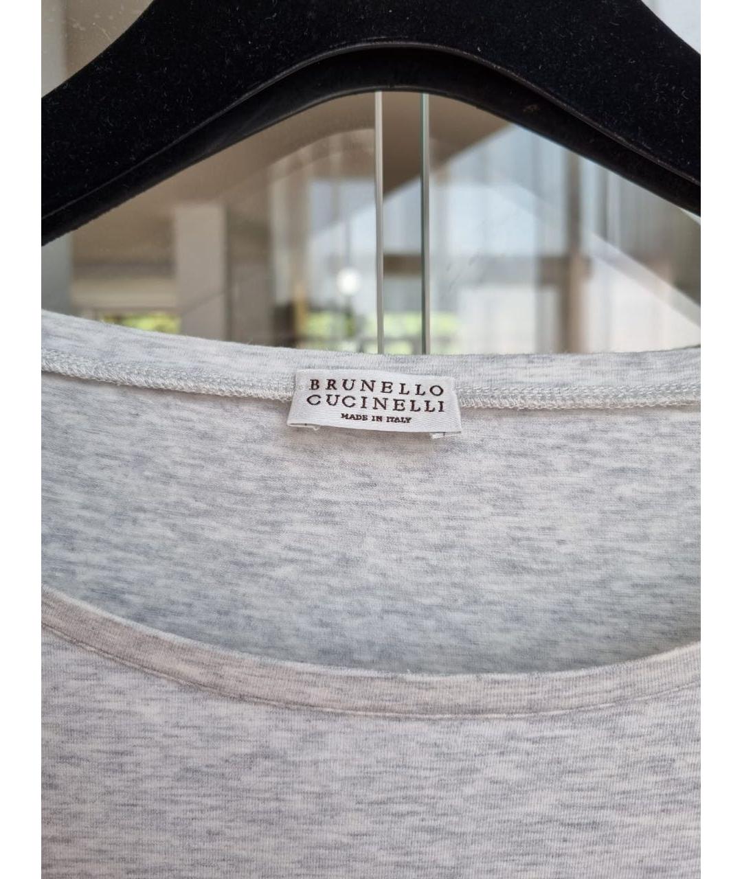 BRUNELLO CUCINELLI Серая хлопковая футболка, фото 3
