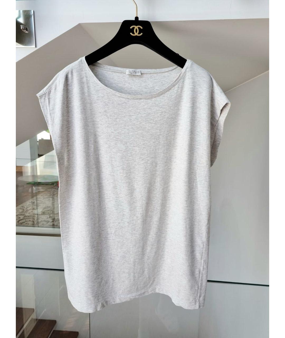 BRUNELLO CUCINELLI Серая хлопковая футболка, фото 9