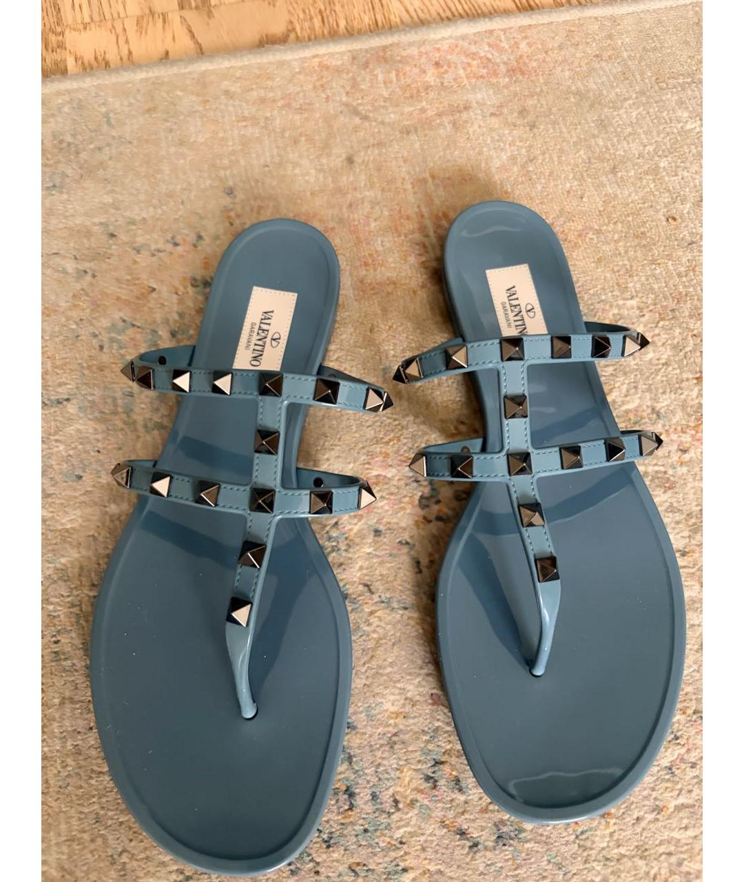 VALENTINO Бирюзовые резиновые шлепанцы, фото 5