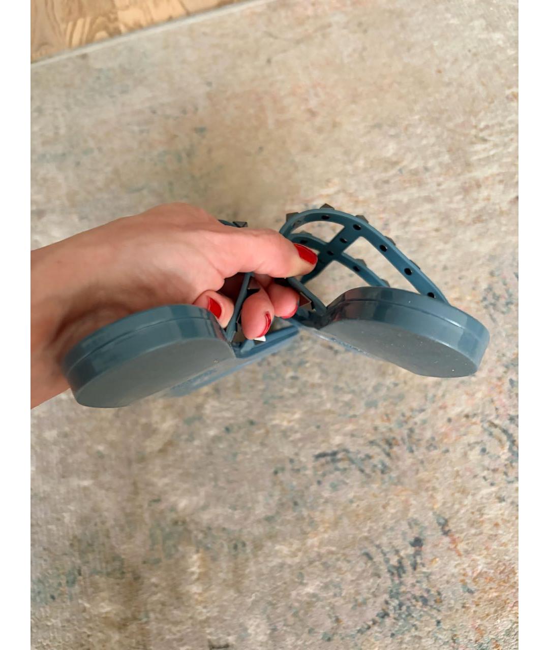 VALENTINO Бирюзовые резиновые шлепанцы, фото 3