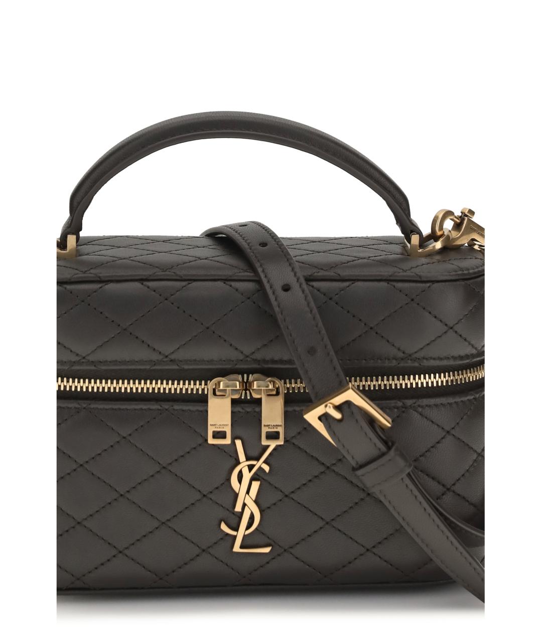 SAINT LAURENT Антрацитовая кожаная сумка через плечо, фото 4