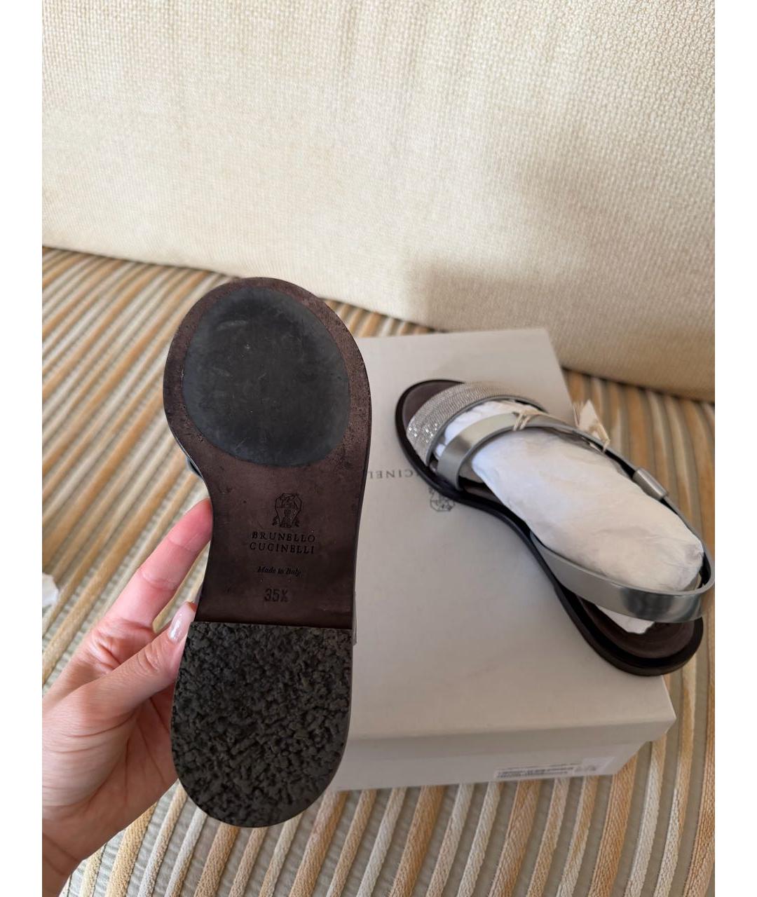 BRUNELLO CUCINELLI Серебряные кожаные босоножки, фото 5