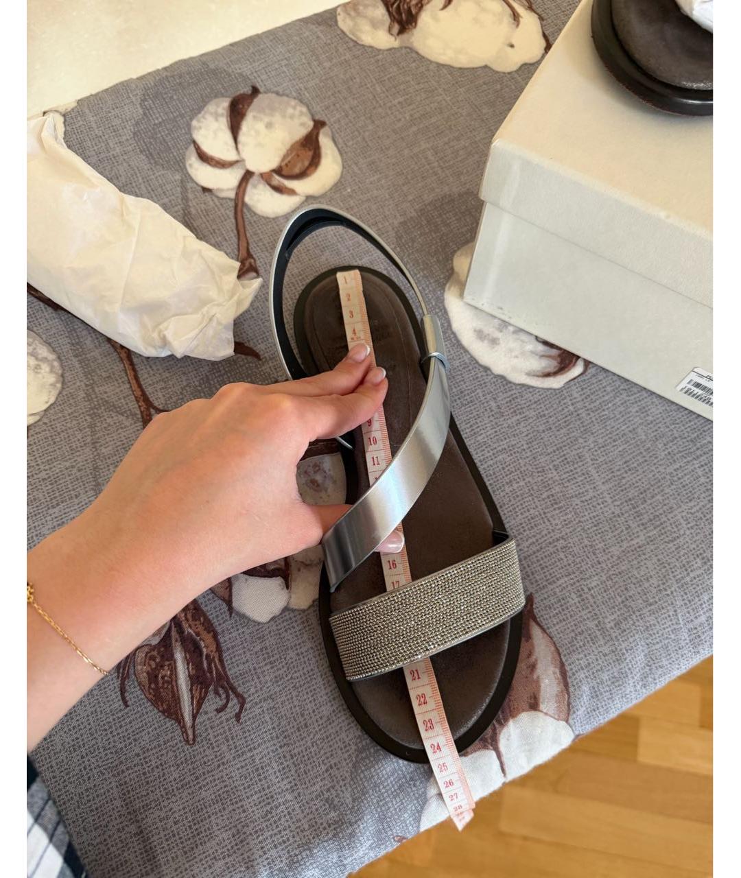 BRUNELLO CUCINELLI Серебряные кожаные босоножки, фото 8