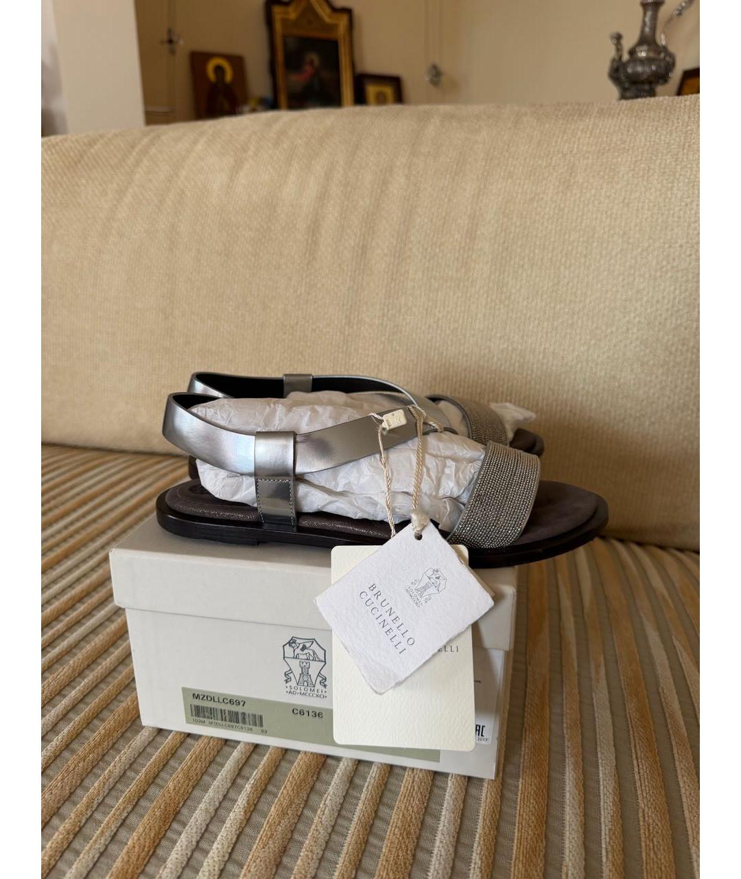BRUNELLO CUCINELLI Серебряные кожаные босоножки, фото 2