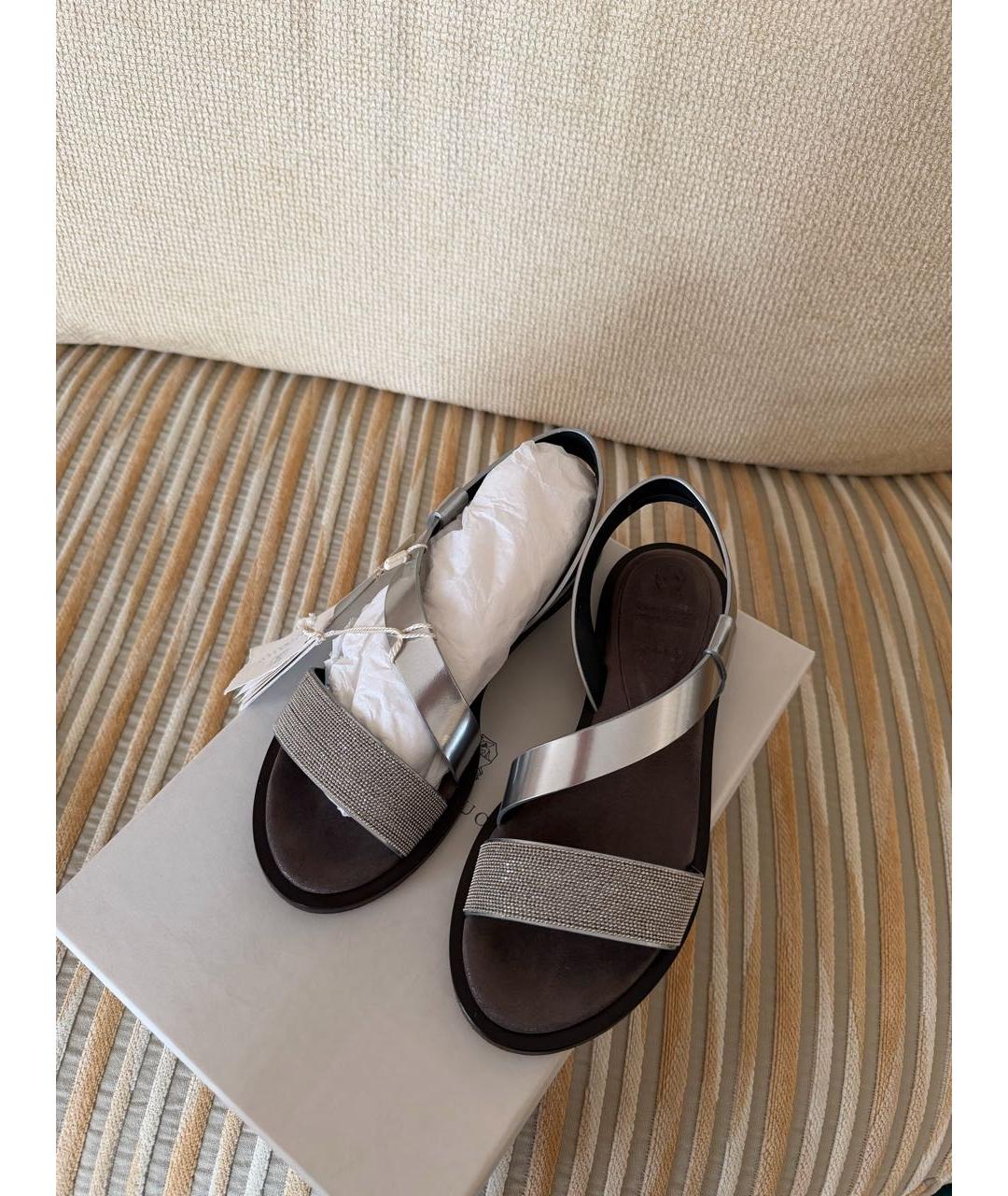 BRUNELLO CUCINELLI Серебряные кожаные босоножки, фото 4