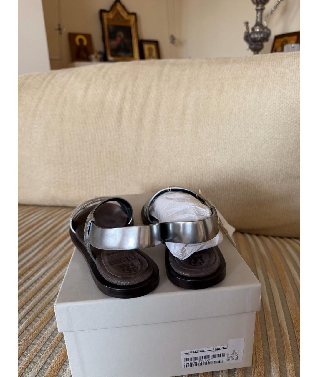 BRUNELLO CUCINELLI Серебряные кожаные босоножки, фото 7