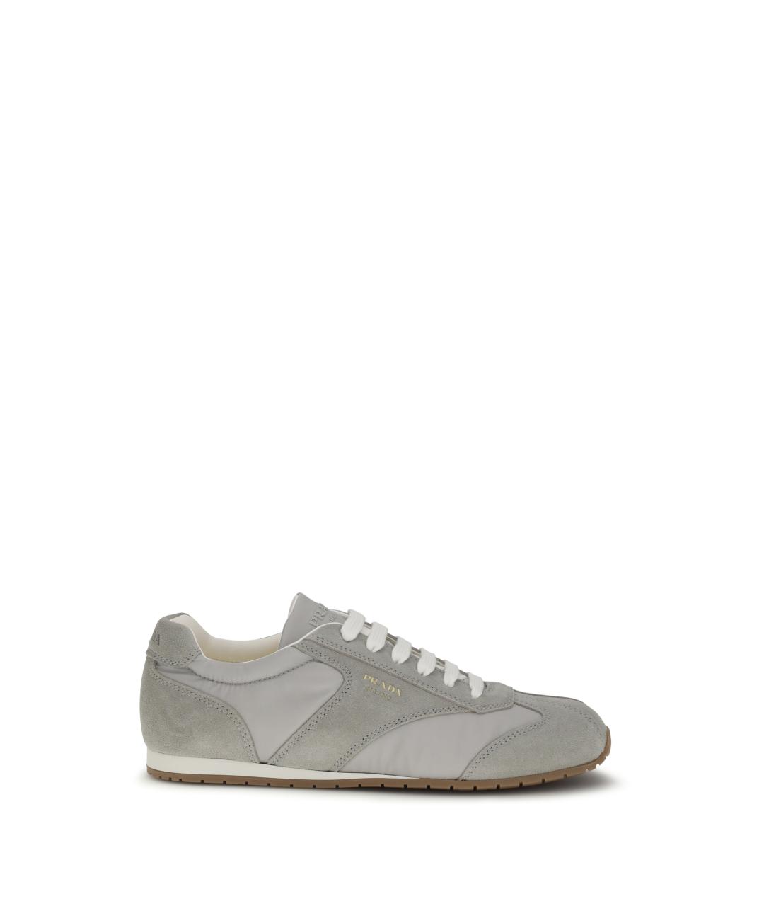 PRADA Серые кожаные низкие кроссовки / кеды, фото 1