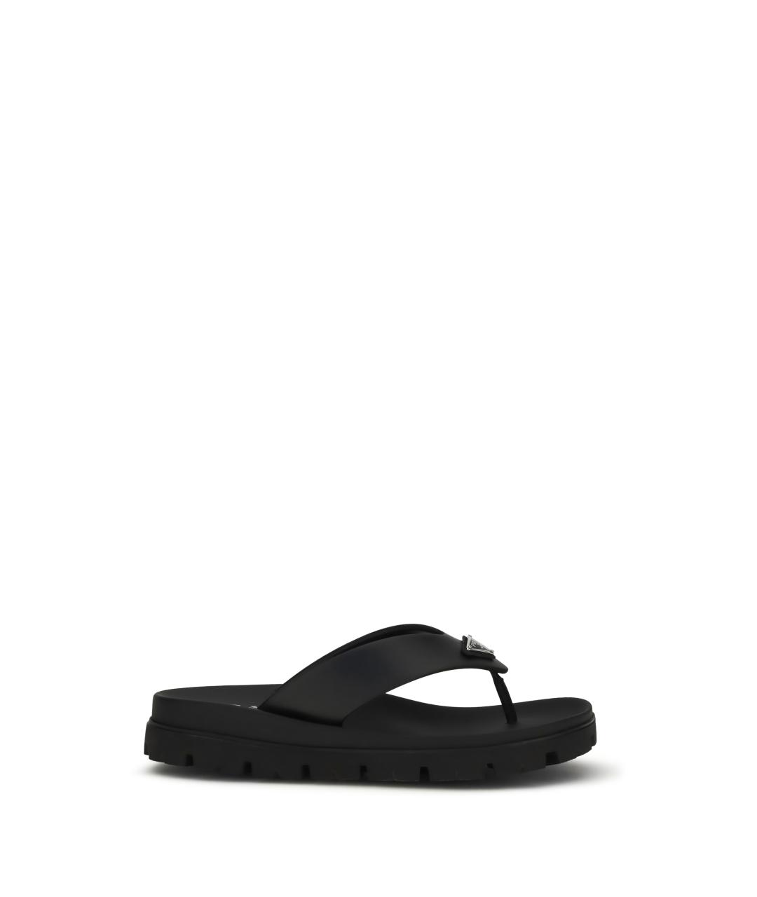 PRADA Черные кожаные шлепанцы, фото 1