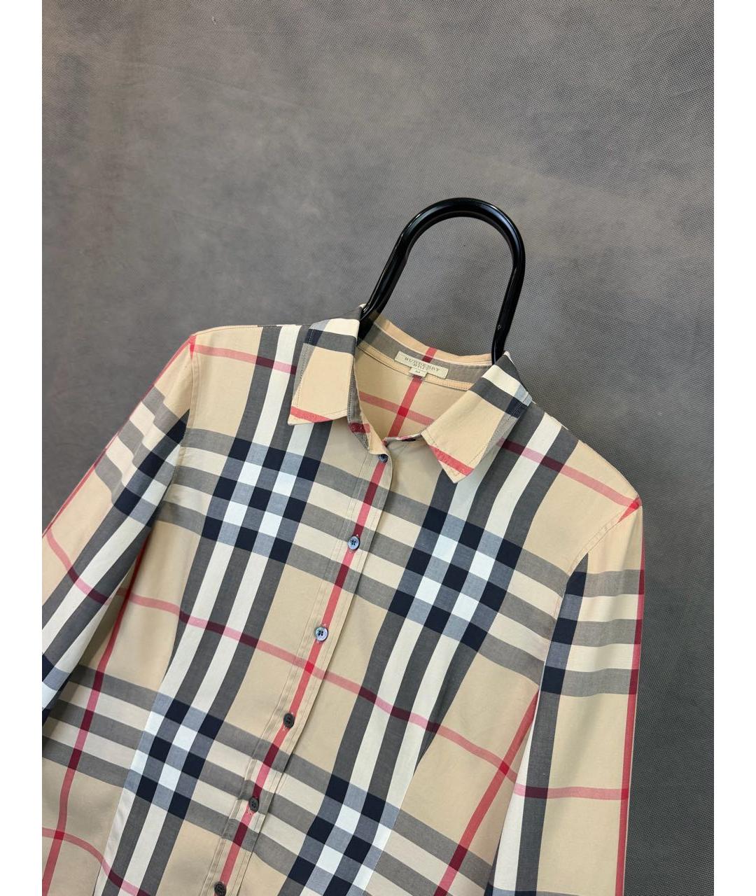 BURBERRY Бежевая хлопко-эластановая рубашка, фото 5