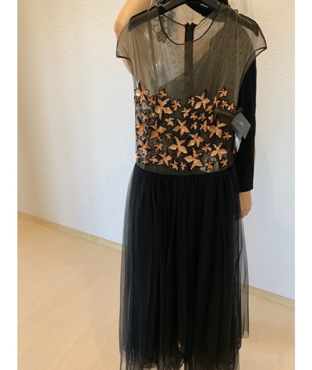 ELISABETTA FRANCHI Черное сетчатое коктейльное платье, фото 7