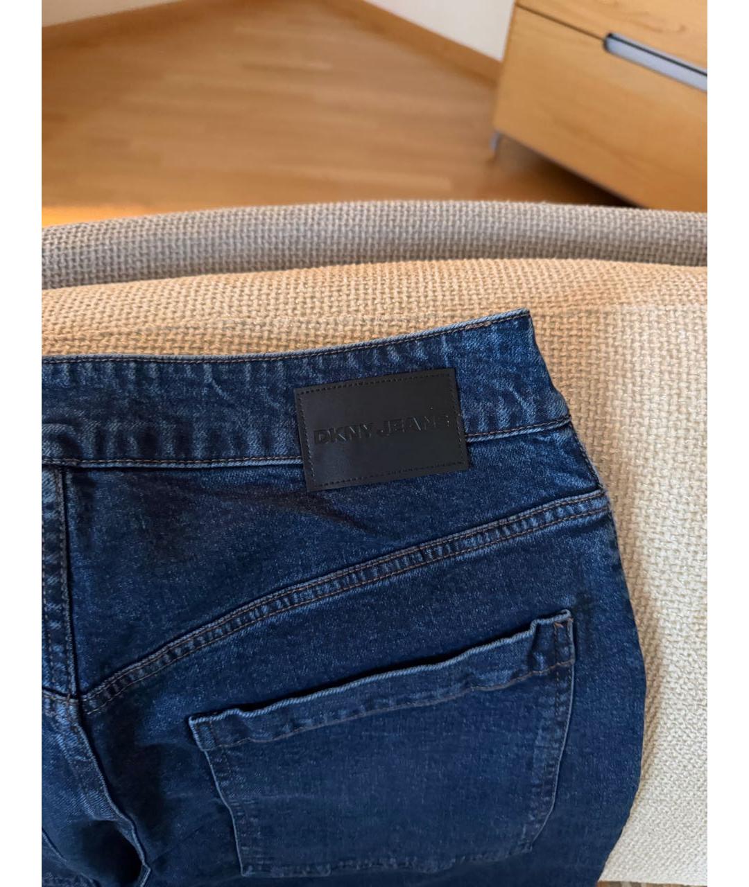 DKNY Темно-синие хлопко-эластановые прямые джинсы, фото 4