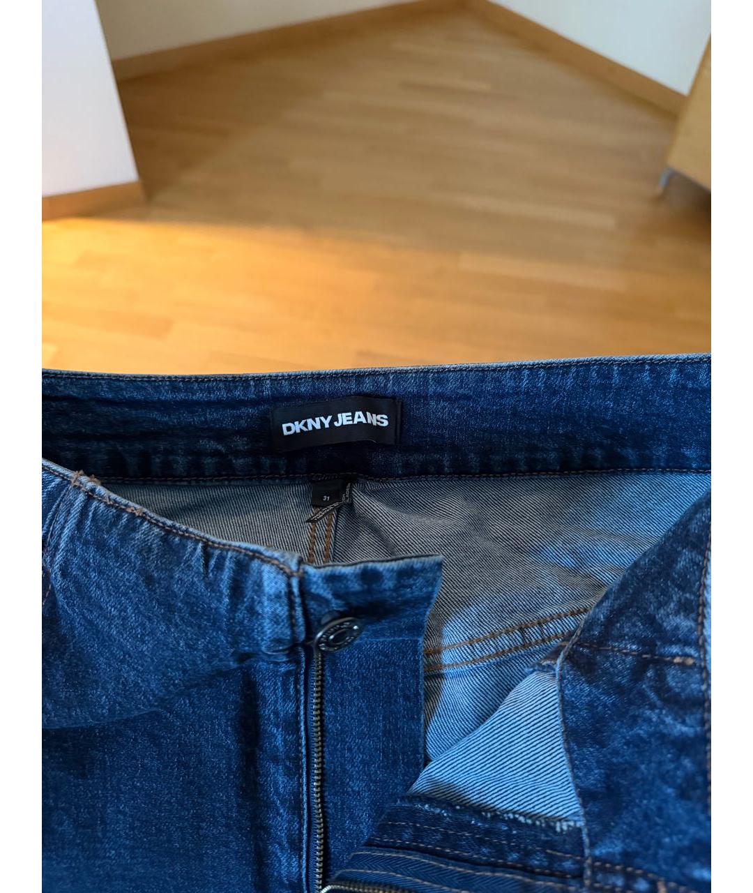 DKNY Темно-синие хлопко-эластановые прямые джинсы, фото 2