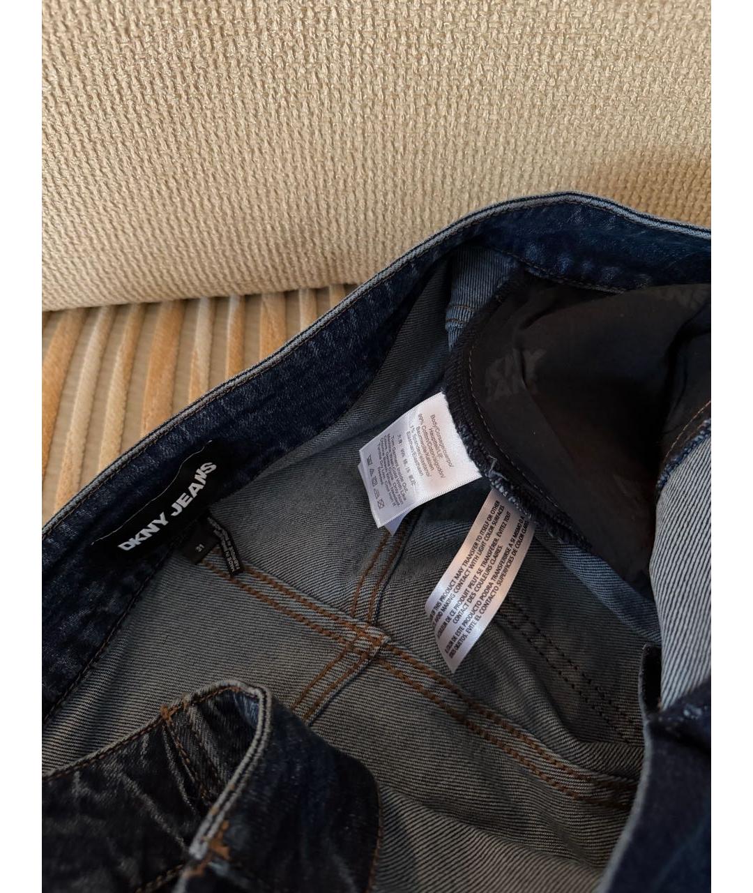 DKNY Темно-синие хлопко-эластановые прямые джинсы, фото 7
