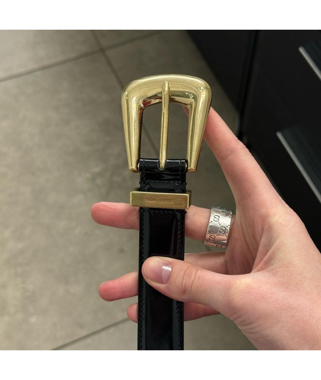 SAINT LAURENT Черный кожаный ремень, фото 2