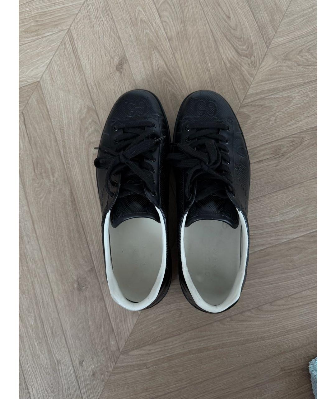 GUCCI Черные кожаные низкие кроссовки / кеды, фото 3