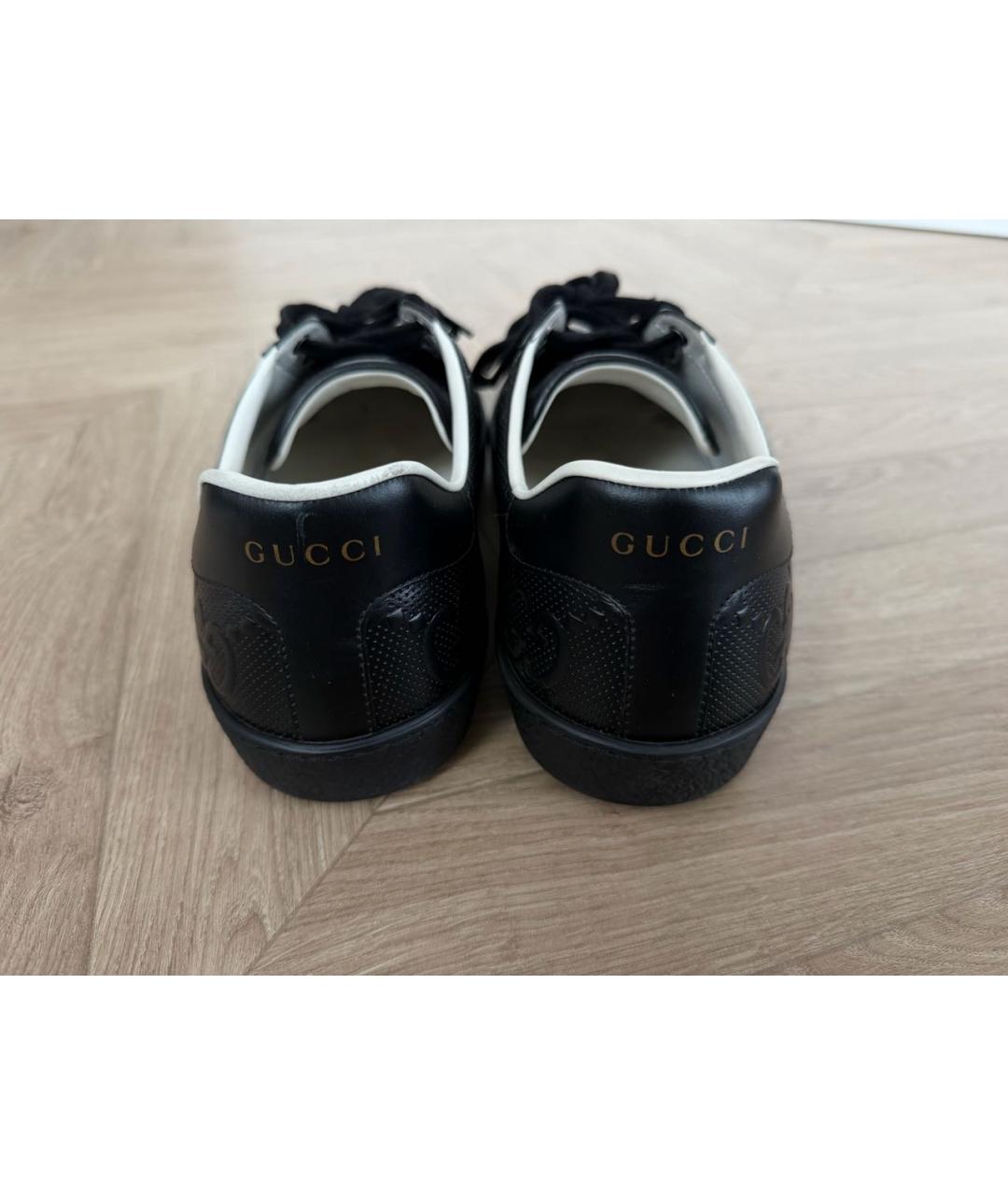 GUCCI Черные кожаные низкие кроссовки / кеды, фото 4