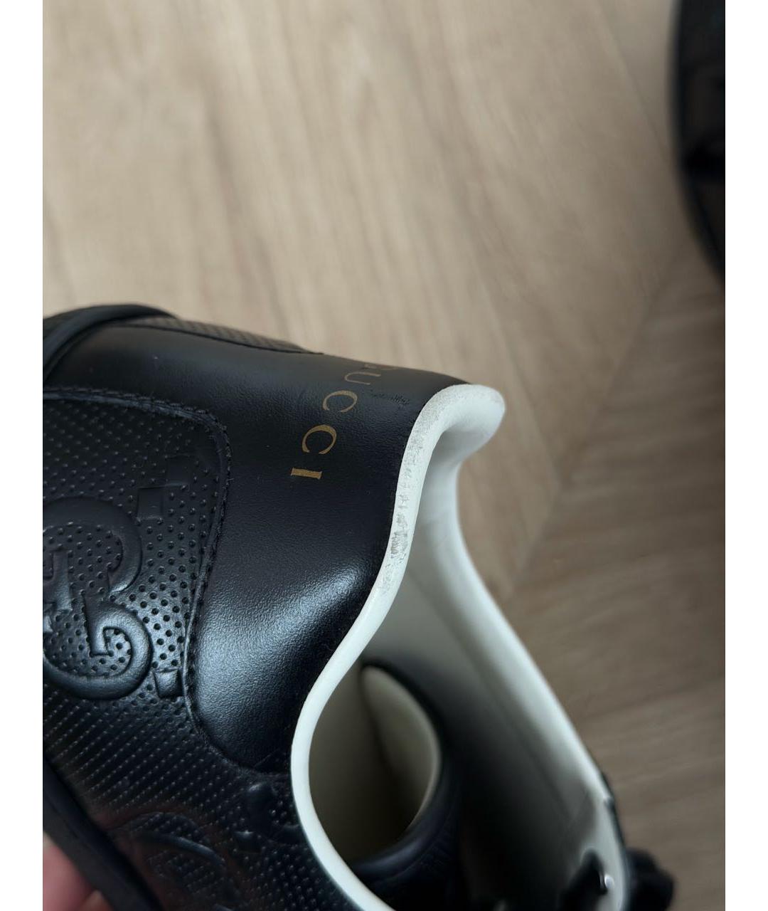 GUCCI Черные кожаные низкие кроссовки / кеды, фото 5