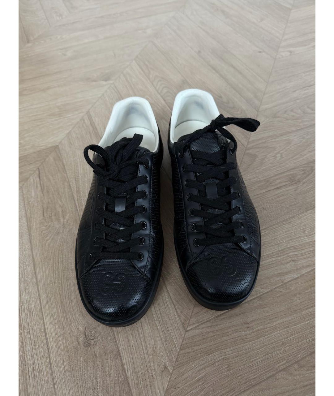 GUCCI Черные кожаные низкие кроссовки / кеды, фото 2