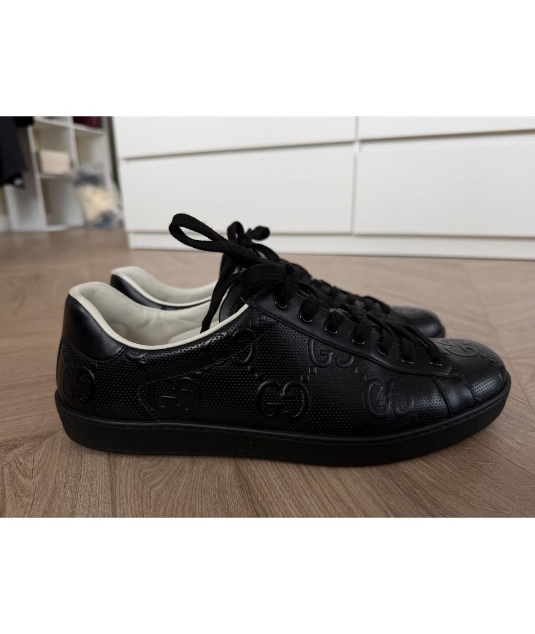 GUCCI Черные кожаные низкие кроссовки / кеды, фото 9