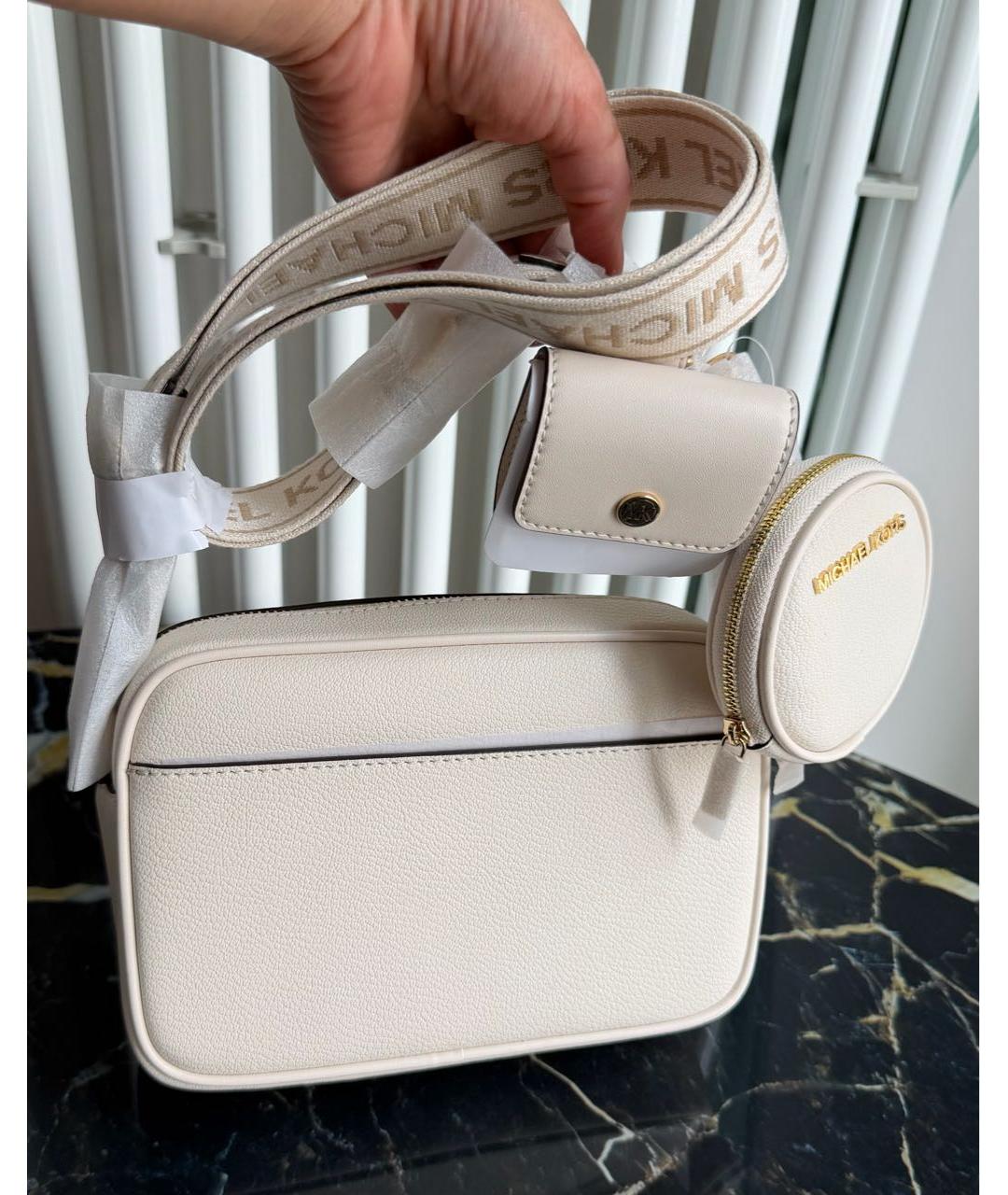 MICHAEL KORS Бежевая кожаная сумка через плечо, фото 4