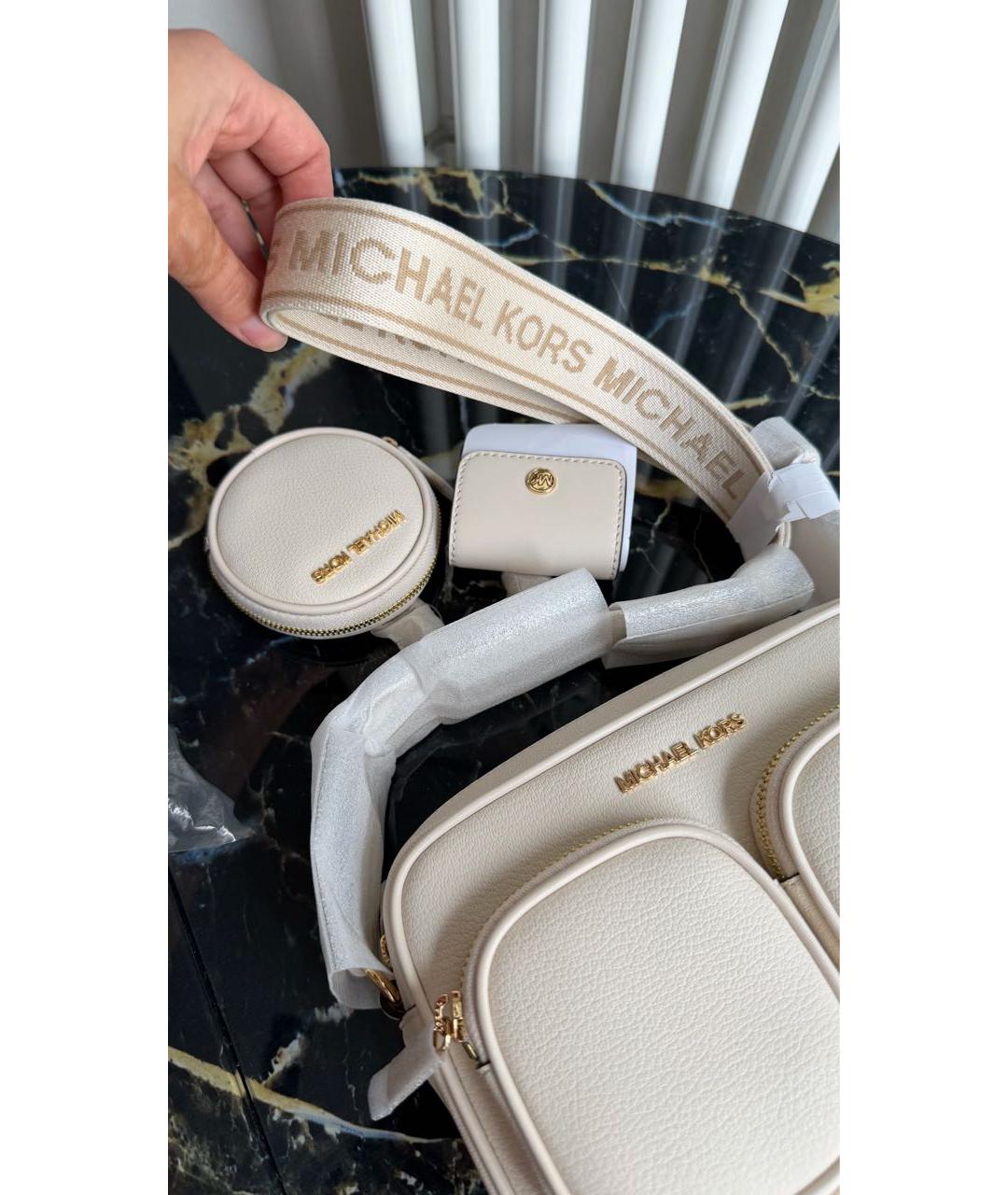 MICHAEL KORS Бежевая кожаная сумка через плечо, фото 3