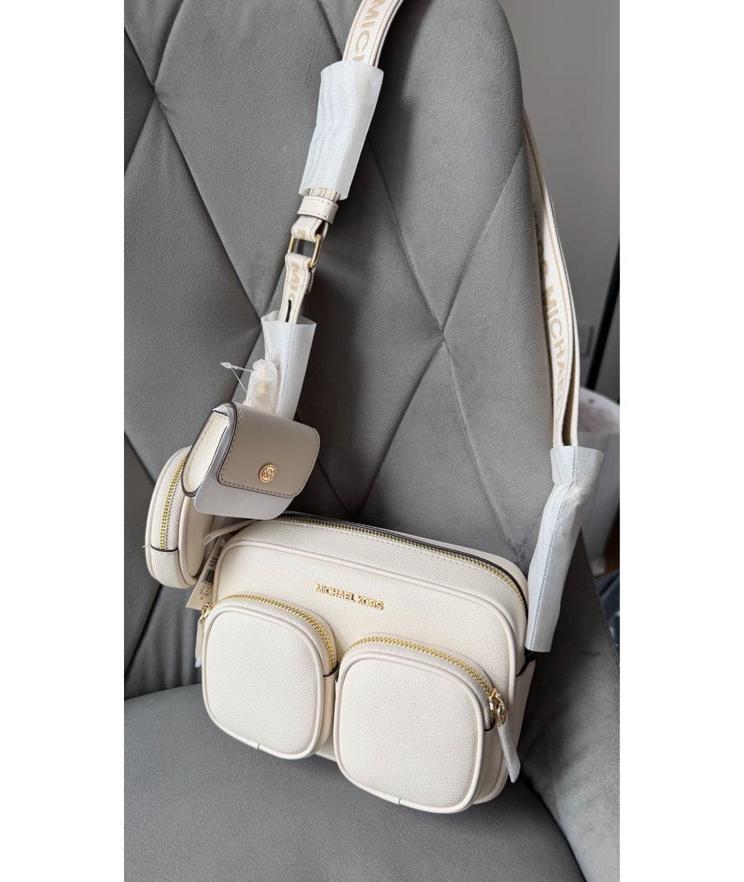 MICHAEL KORS Бежевая кожаная сумка через плечо, фото 7