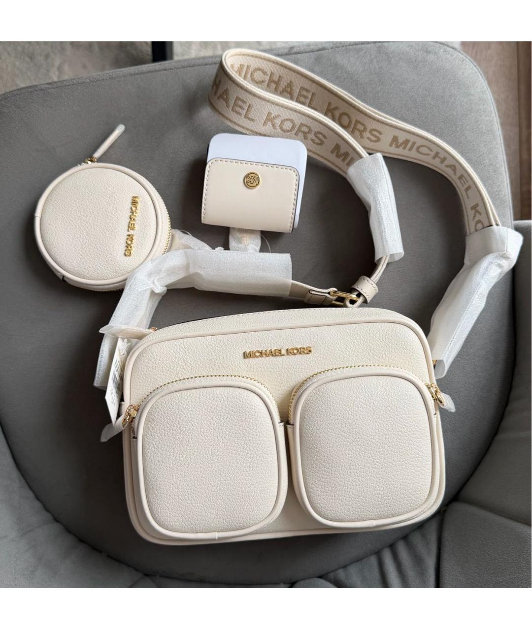 MICHAEL KORS Бежевая кожаная сумка через плечо, фото 8