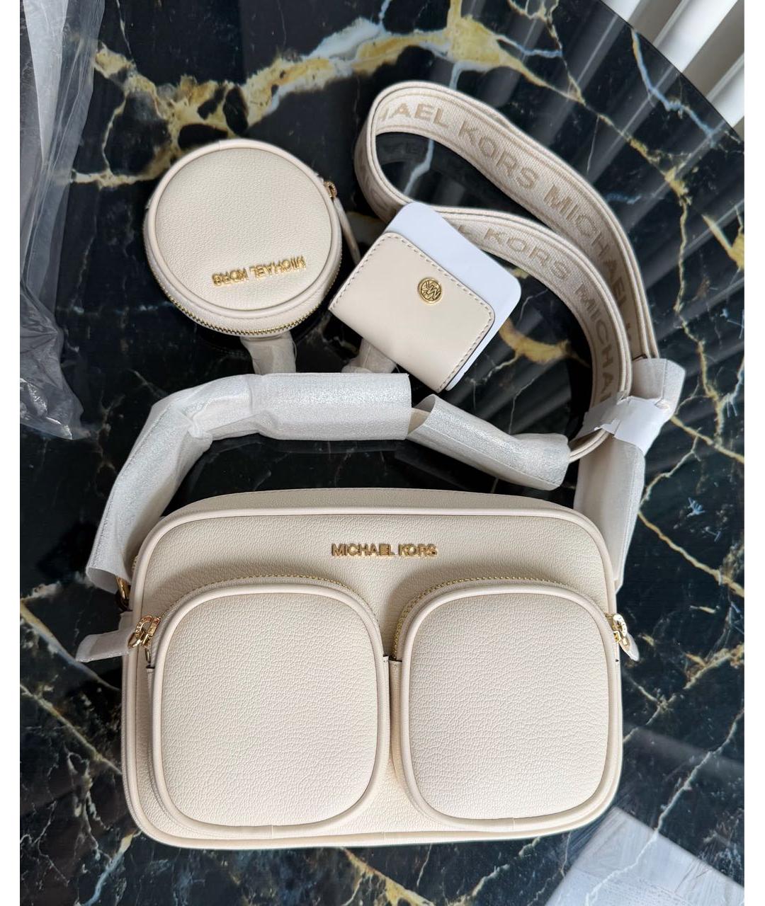 MICHAEL KORS Бежевая кожаная сумка через плечо, фото 2