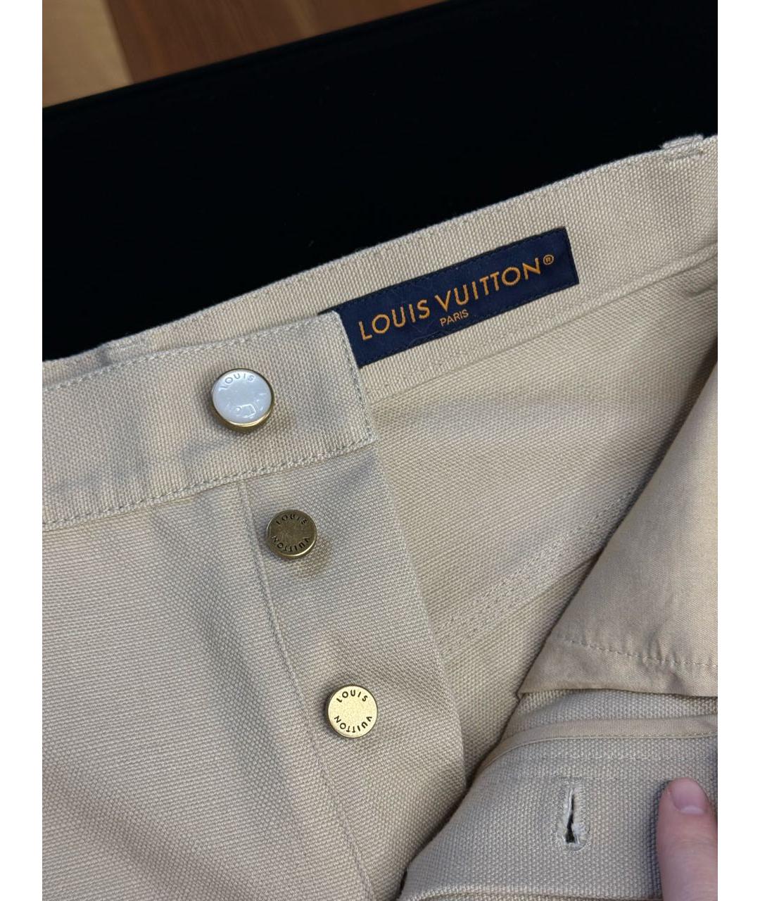 LOUIS VUITTON Бежевые хлопковые брюки широкие, фото 3