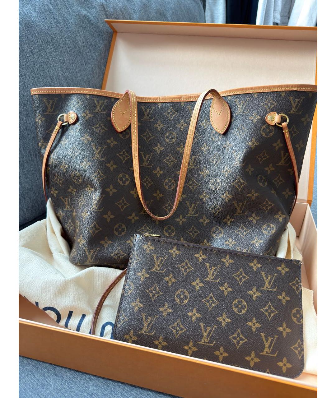 LOUIS VUITTON Коричневая кожаная сумка тоут, фото 7