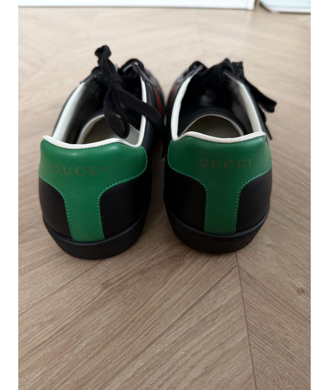 GUCCI Черные кожаные низкие кроссовки / кеды, фото 4