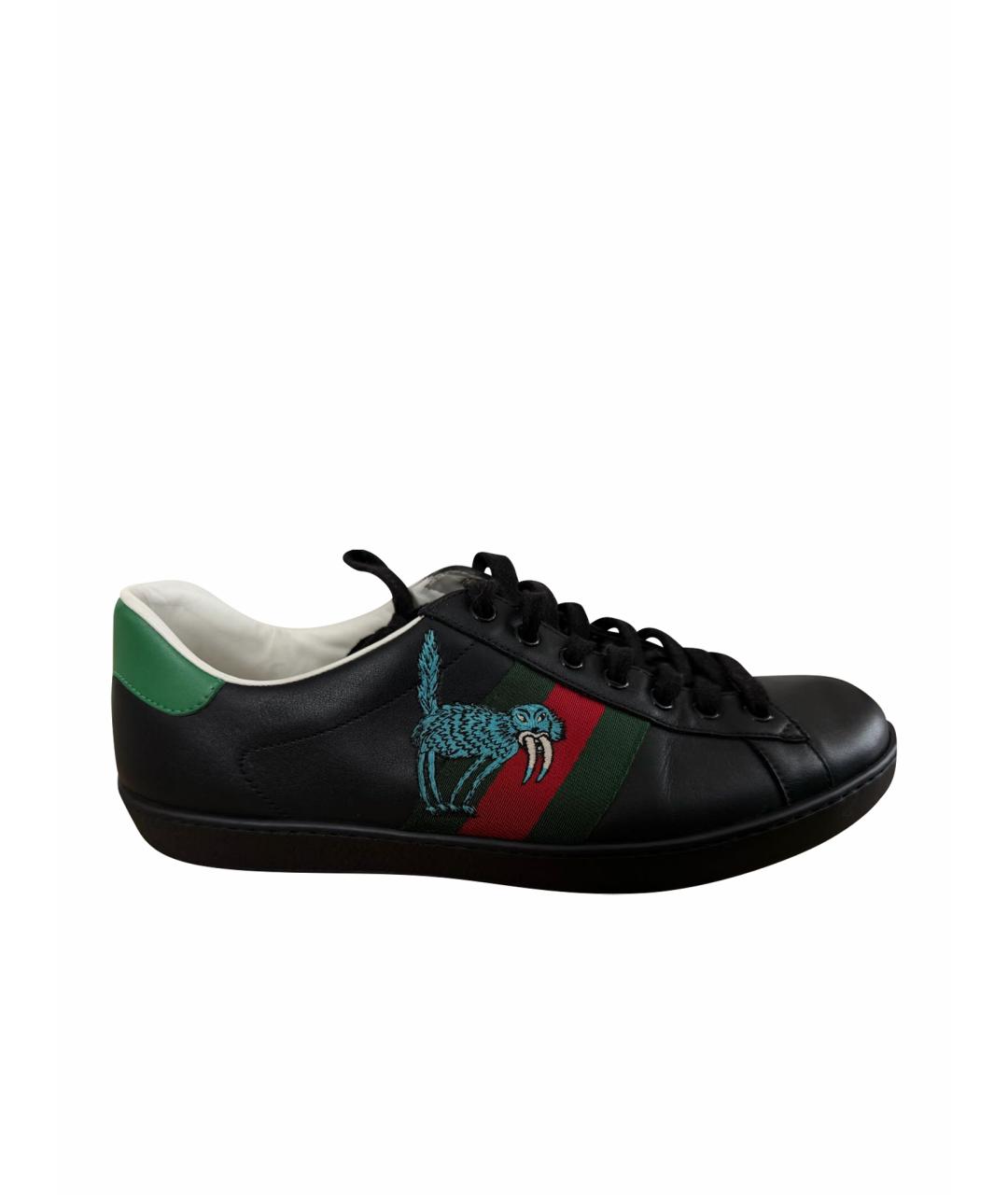 GUCCI Черные кожаные низкие кроссовки / кеды, фото 1