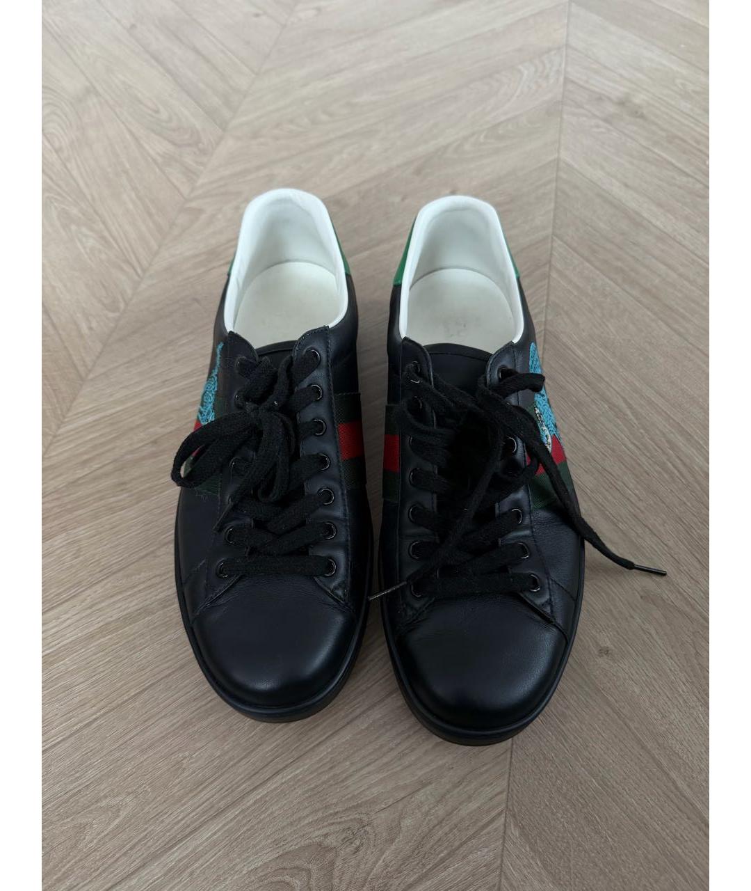 GUCCI Черные кожаные низкие кроссовки / кеды, фото 2