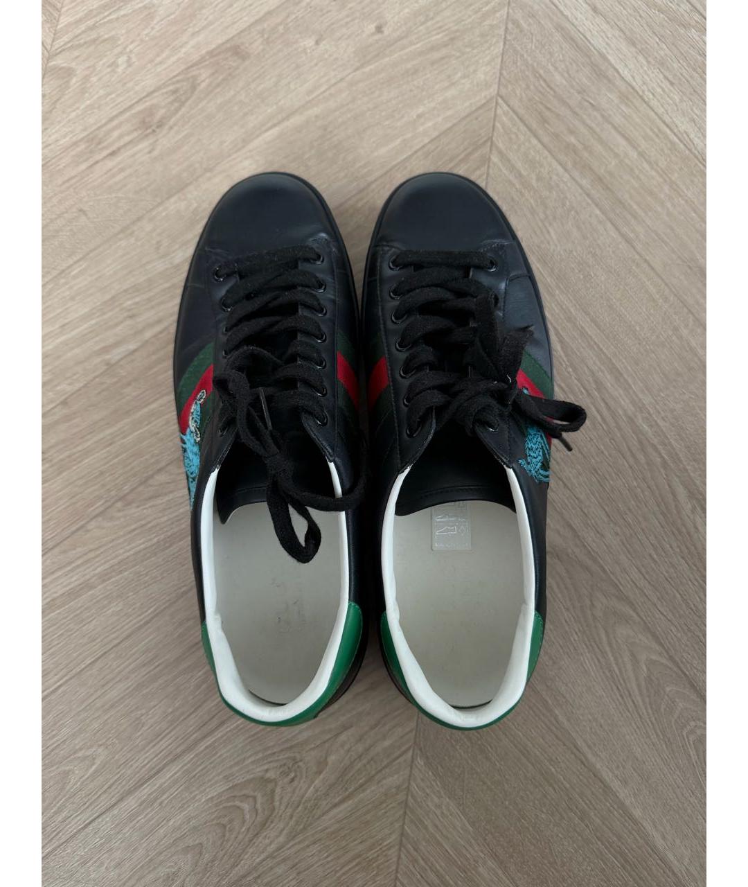 GUCCI Черные кожаные низкие кроссовки / кеды, фото 3