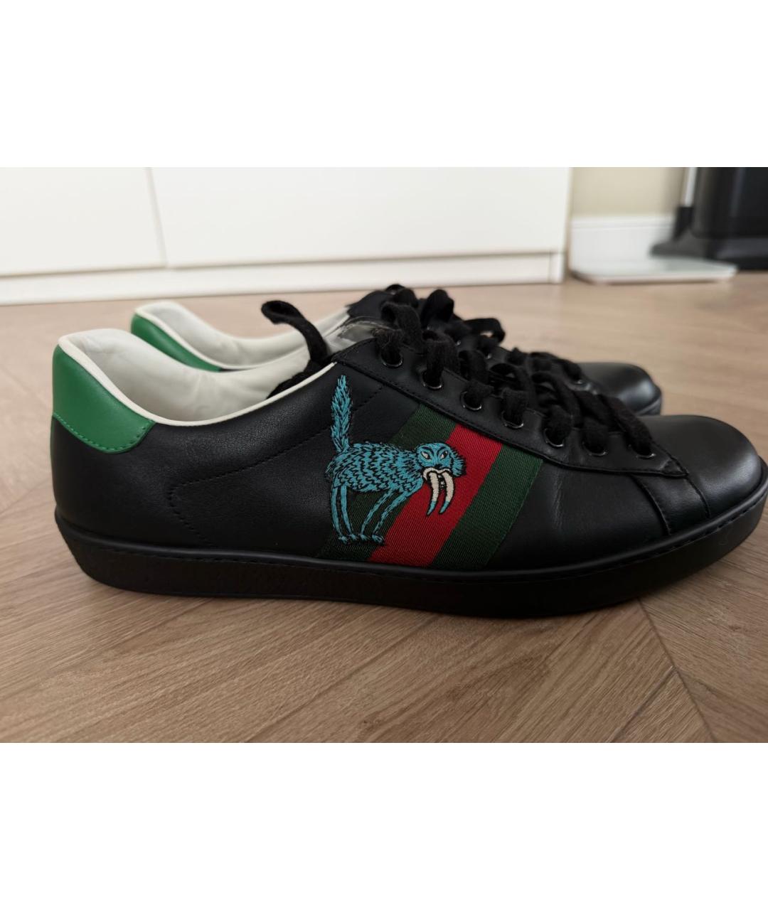 GUCCI Черные кожаные низкие кроссовки / кеды, фото 9