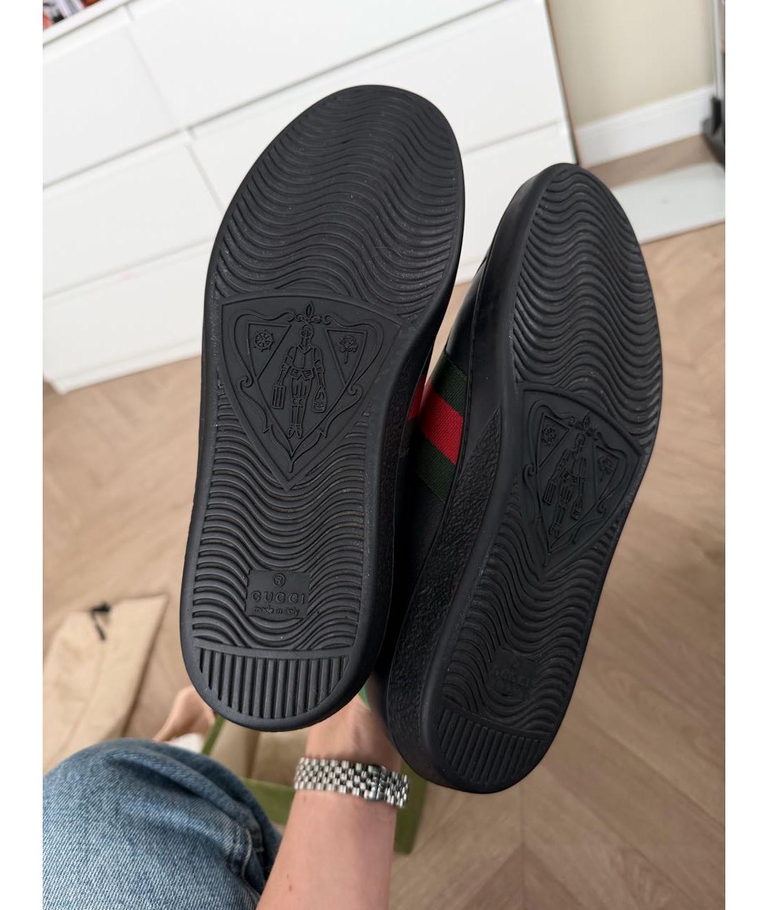 GUCCI Черные кожаные низкие кроссовки / кеды, фото 8