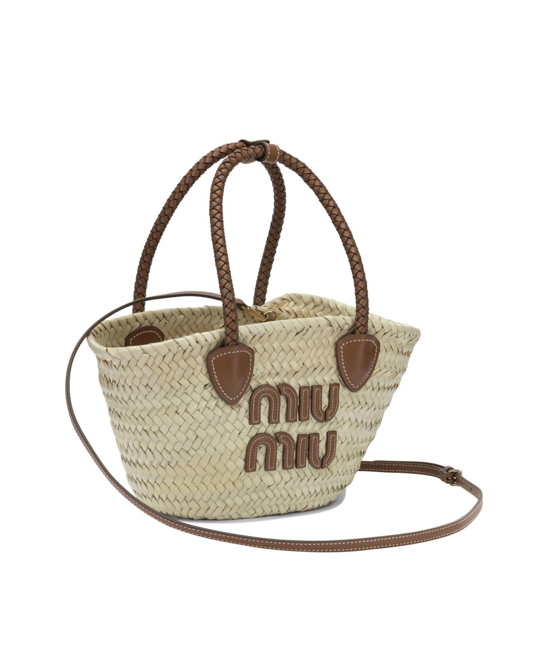 MIU MIU Бежевая пелетеная сумка тоут, фото 2