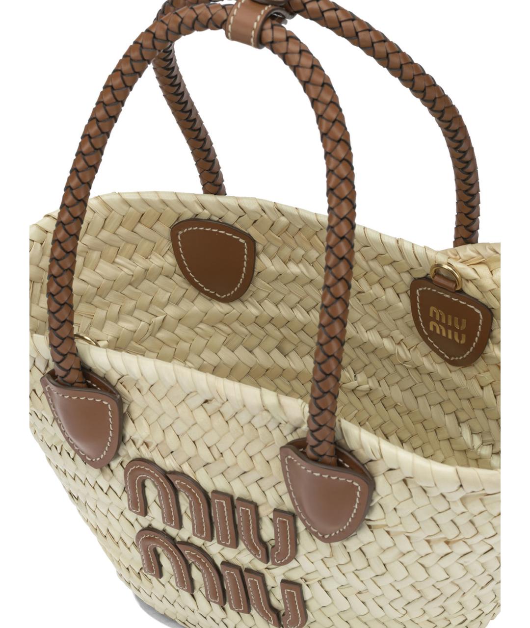 MIU MIU Бежевая пелетеная сумка тоут, фото 5