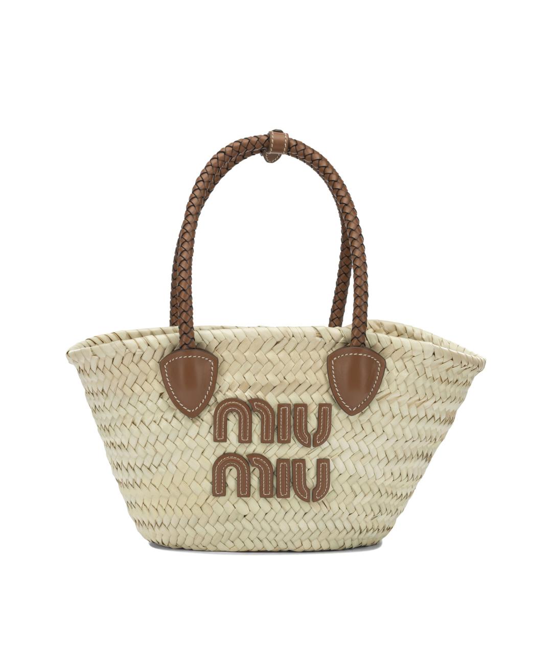 MIU MIU Бежевая пелетеная сумка тоут, фото 1