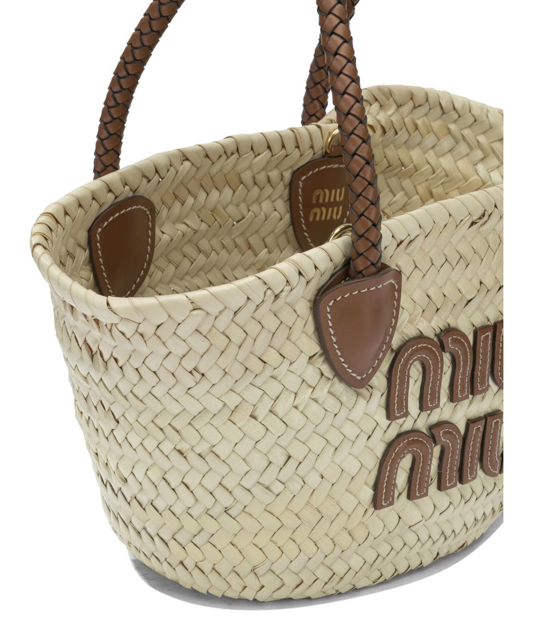 MIU MIU Бежевая пелетеная сумка тоут, фото 4