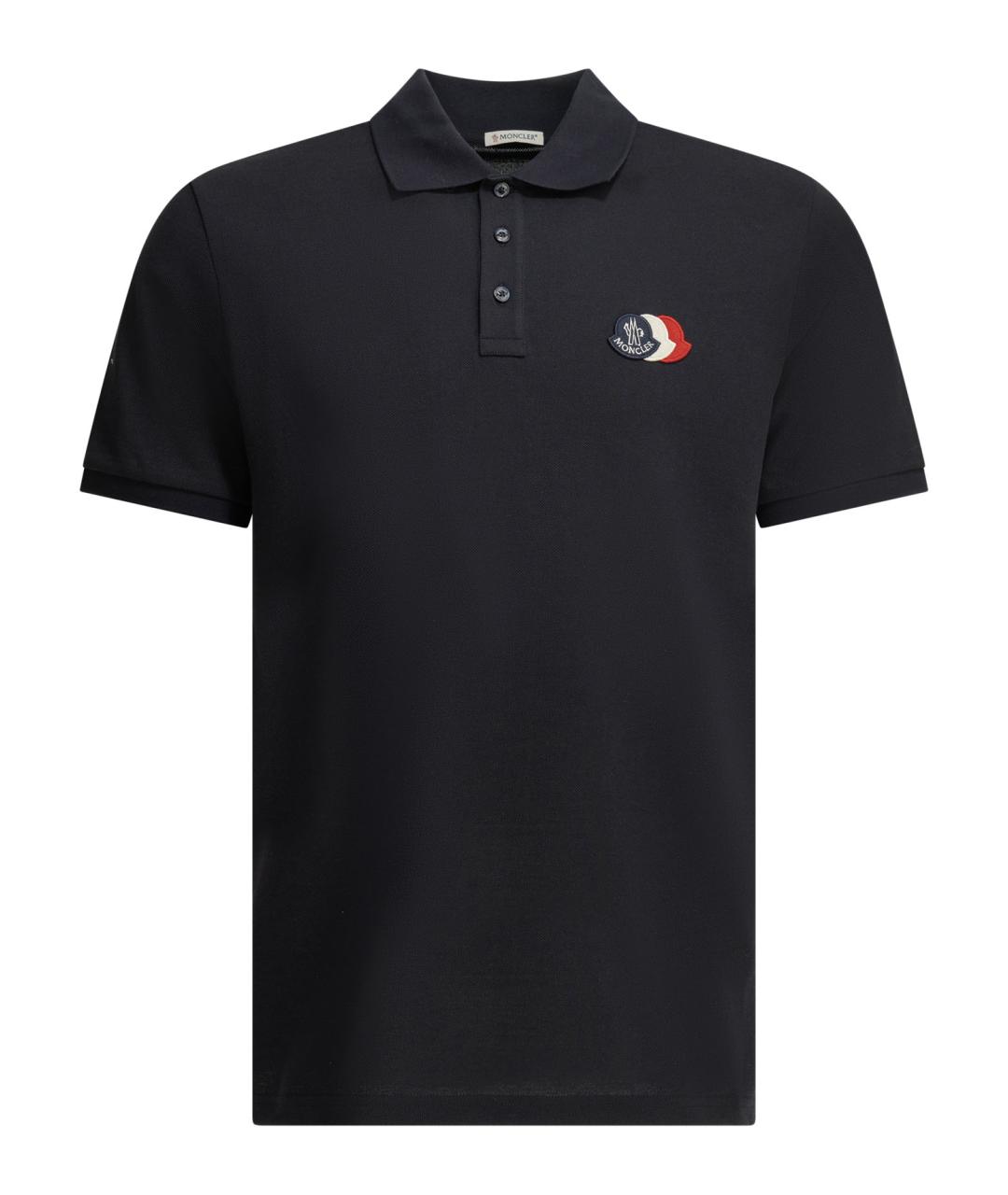 MONCLER Синее хлопковое поло с коротким рукавом, фото 1